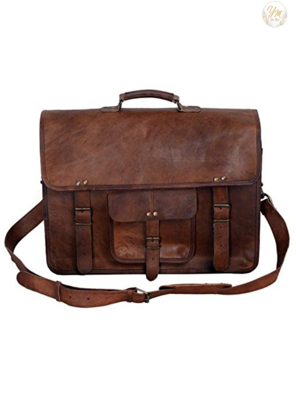 Full Grain Leather Briefcase 18 Inch Messenger Bag Laptop Office